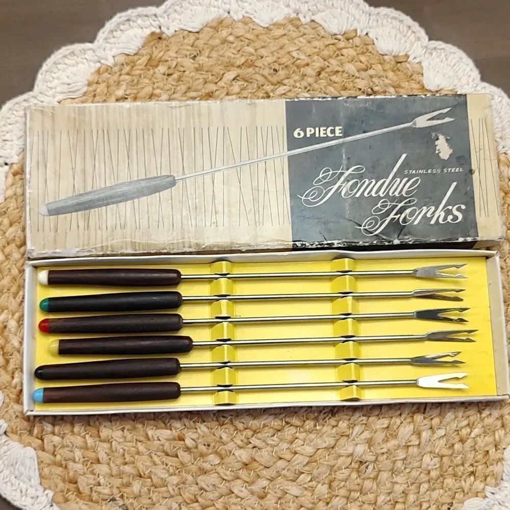 Vintage 6-Piece Stainless Steel Fondue Forks Original Box